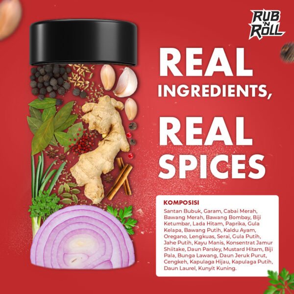 Rendang Dry Rub (Bumbu Rendang Untuk Marinasi) Rub N Roll - EBC Komposisi